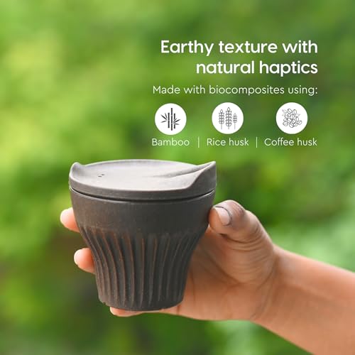 Image of Eha Earth Friendly Rafter Coffee Mug with Lid | Tea Cup Set | 175 ml | Made with Rice Husk | Microwave Safe Mugs for Gifting | 4 Unit | Coffee