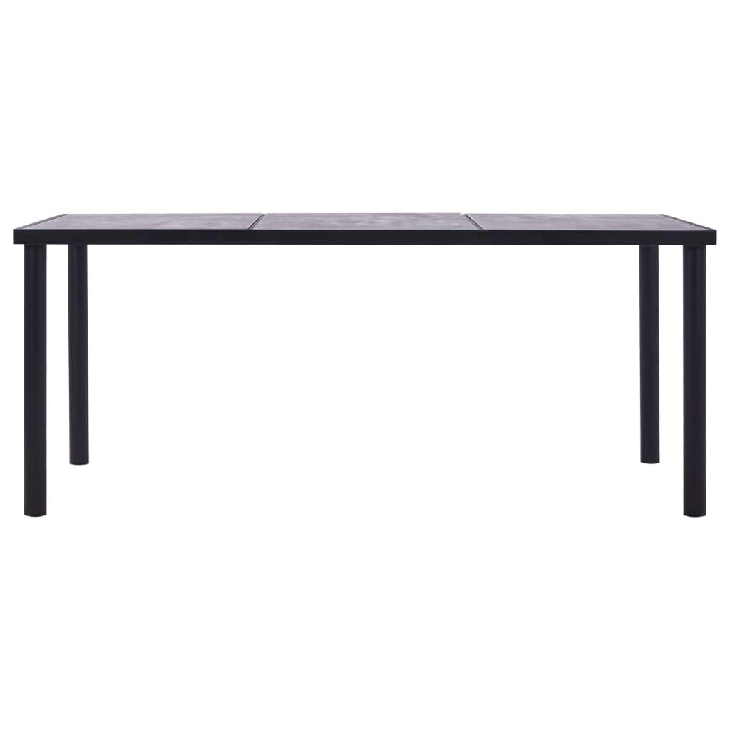 Moderna mesa de comedor negra y gris hormigón 200 x 100 x 75 cm MDF con vetas de madera, marco de metal recubierto de polvo, mesa de comedor estable para comedor, cocina o exterior