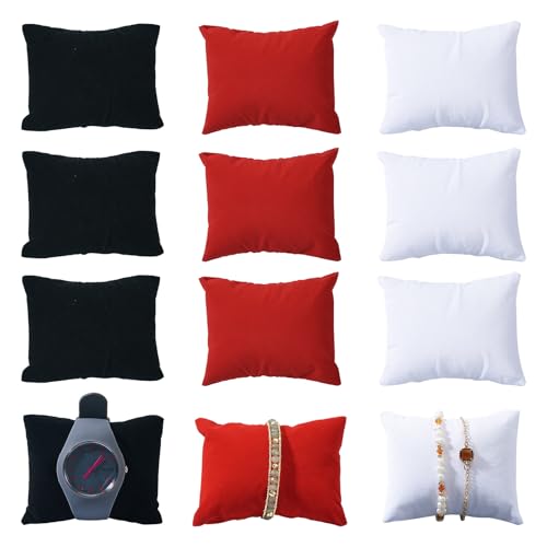 Craftdady 15 pcs Velvet Bracelet Watch Pillow Black White Red Bracelet Bangle Watch Display Holder Jewelry Display for Selling