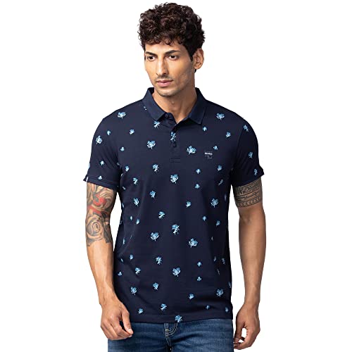 Image of Spykar Men's Slim Fit Polo Neck Half Sleeve Printed Casual T-Shirt