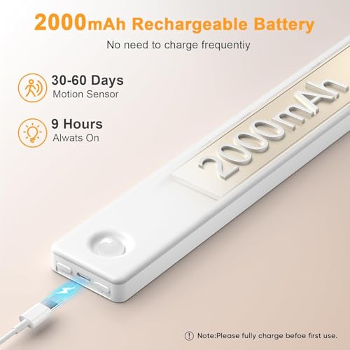 Image of Under Cabinet Lighting, USB Rechargeable Motion Sensor Light Indoor, Battery Operated Closet Light, LED Cabinet Lights, Stick On Dimmable Under Counter Lights for Kitchen (2-Pack)