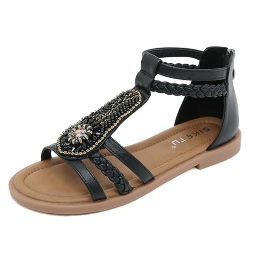 Sandales plates bohème en noir intemporel et brides de cheville élégantes pour femme