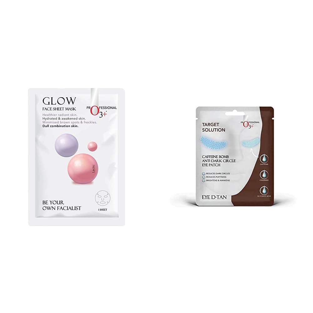 O3+ Facialist Glow Sheet Mask Hydrates and awakens skin(30g) & O3+ Caffeine Bomb Anti Dark Circle Eye Patch & Eye D Tan (single use only) 5G Combo-image-19
