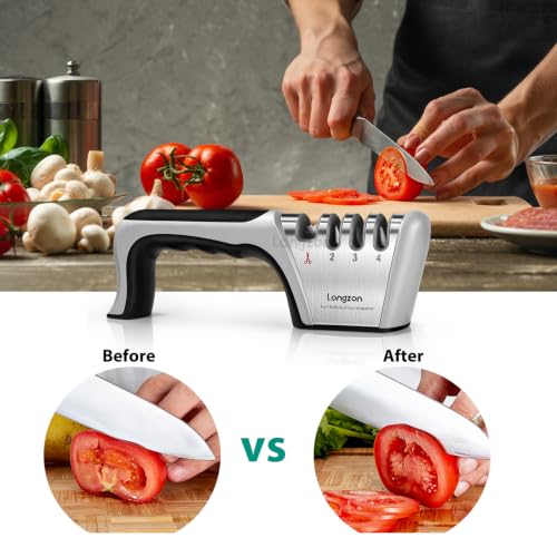 Image of 4-in-1 Knife Sharpener [4 Stage] with a Pair of Cut-Resistant Glove, Original Premium Polish Blades, Best Kitchen Knife Sharpener Really Works for Fruit Knife and Steel Knives, Scissors