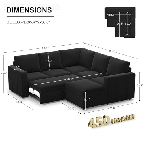 Belffin L Shaped Modular Velvet Sectional Sleeper Sofa