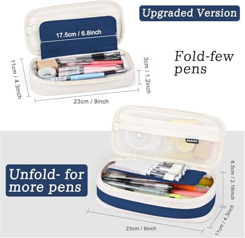 Image of Big Capacity Pencil Cases with Compartments Pencil Pouch Aesthetic for Kids Teen Students, Expendable Stationery Organizer Pen Bag for College School Office