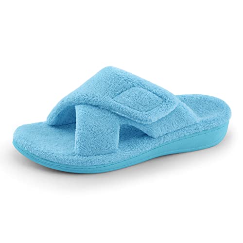 Image of BCSTUDIO Women's Orthopedic House Fuzzy Slippers with Arch Support | Plantar Fasciitis Relief Orthotic Furry Slippers, Open Toe, Cross-Band, Non-slip Sole, Machine Washable, Indoor Outdoor
