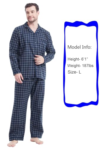 CHUNG Men Flannel Pajamas Set 100% Cotton Brushed Pjs Classic Plaid Long Sleeve Tops Pants Warm Sleepwear loungewear2