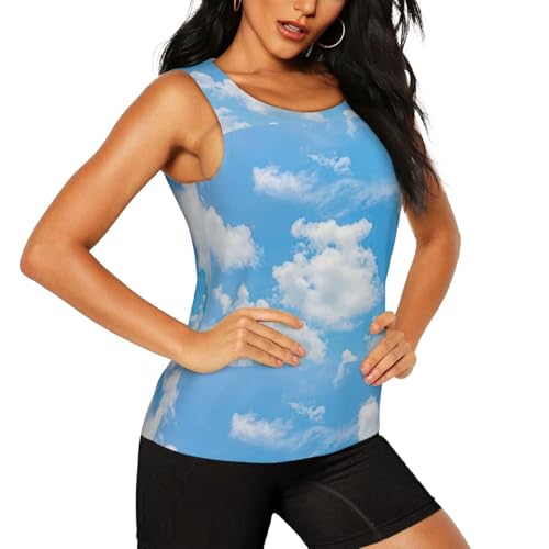 Blue Sky White Cloud Print Athletic Tank Tops Summer Workout Keeping Comfortable Yoga Running Hiking Period2