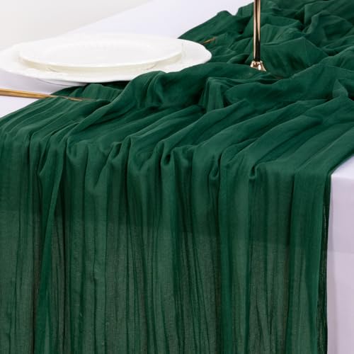 Image of Socomi 6pcs Emerald Green Cheesecloth Table Runner Easter Spring Boho Rustic Gauze 120 inch 10FT Cheese Cloth Runner for Wedding Party Baby Shower Birthday Home Decor Holiday Decorations