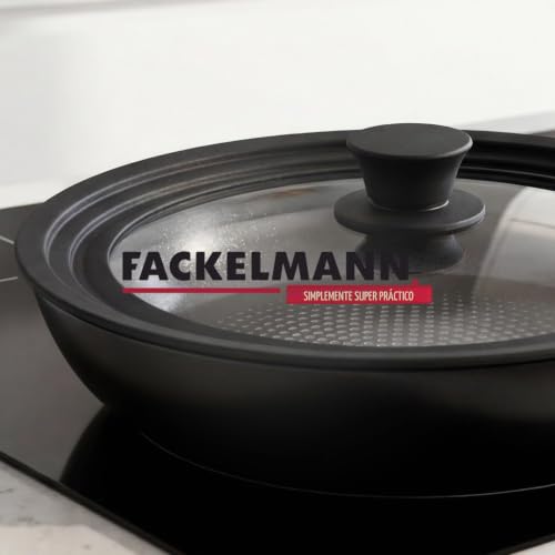 Miniatura 8 de Fackelmann Tapa Sartén Universal De Cristal 24 26 28 Cm, Tapa Antisalpicaduras, Diámetro 29,5 Cm, Borde Silicona Negro, Perilla De Nylon, Válvula De Vapor, Compatible Con Ollas, Sartenes Y Cacerolas