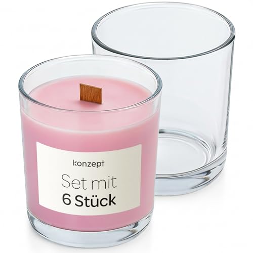 KONZEPT Vasos de vela de 180 ml, 8 x 7 cm, juego de 12 tarros pequeños para velas, portavelas de cristal, ideales para velas de té, decoración y velas de bricolaje