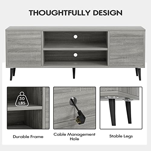 Modern TV Stand for 65 TV, Storage Cabinets and Shelves, Retro Style Media Console, 58 Inch, Light Grey