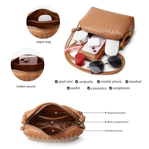 Woven Crossbody Bags for Women: Vegan Leather Handbag - Handwoven Small Purse - Trendy Shoulder Bag (Brown)3