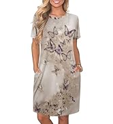 HOTOUCH Womens Summer T Shirt Dress Short Sleeve Casual Dresses Printed Loose Tunic Dress Comfy L...