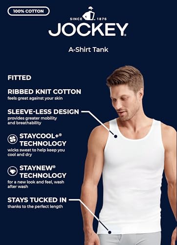 Jockey Men's Undershirt 100% Cotton A-Shirt Tank - 4 Pack4