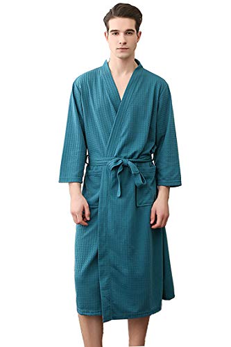 Mens Soft Linen Breathable Robe Lightweight Knit Skin-Friendly Bathrobe
