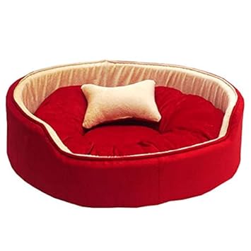 Gorgeous Reversable Red,Cream Color Round Ultra Soft Ethnic Designer Bed for Dog/Cat (Export Quality) Size -Medium