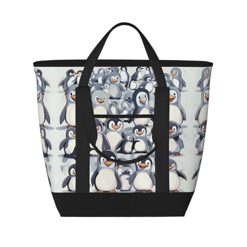 Sac isotherme de grande capacité noir à motif pingouins pour courses et pique-nique