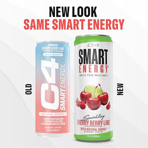 Image of Cellucor C4 Smart Energy Drink - Sugar Free Performance Fuel & Nootropic Brain Booster, Coffee Substitute or Alternative | Cherry Berry Lime 12 Oz - 12 Pack