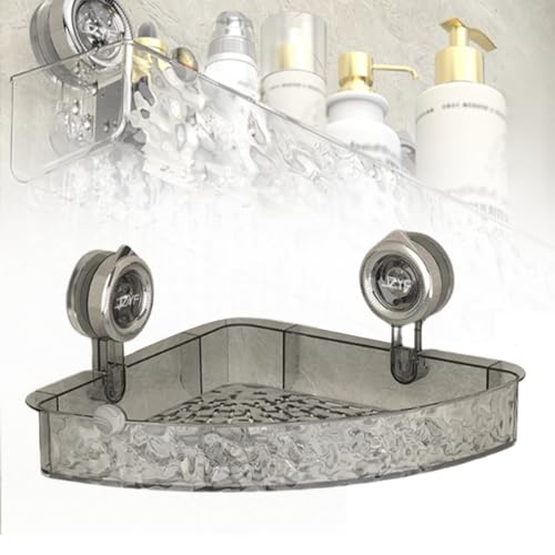 No-Drill Shower Caddy Suction Cup Holder Wall-Mounted Storage Organizer for Bathroom Kitchen Durable Corrugated Design Easy Installation Black