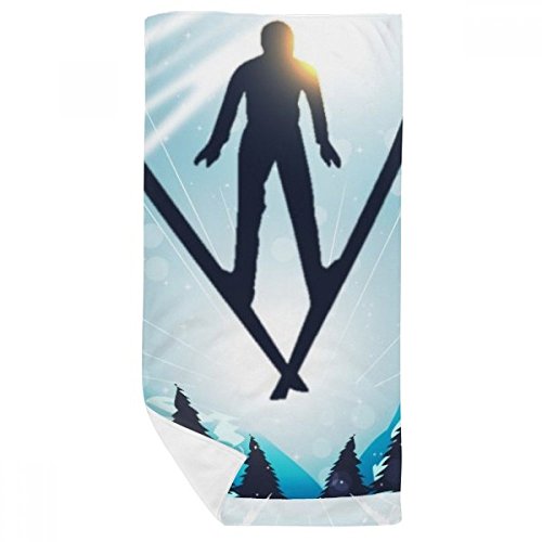Serviette de bain ski arbre aquarelle 35x70cm multicolore douce