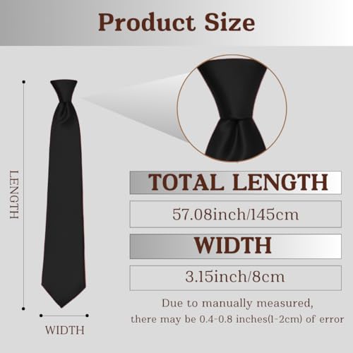 Image of WOXVM Men's Ties Classic Solid Satin Tie Pure Color 3.15 inch Mens Necktie, Premium Formal Black Ties For Men Business & Wedding