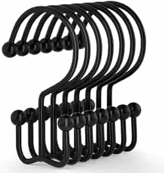 Goowin Shower Curtain Hooks, Rust-Proof Black Double Glide Rings