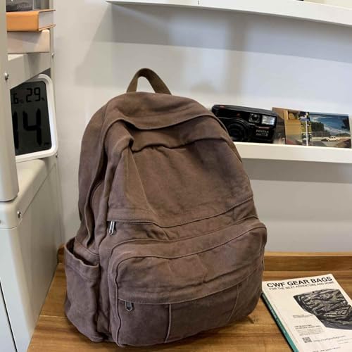 Image of Coffee Brown Canvas Backpack for Women & Men Retro Aesthetic Rucksack Basic Backpack for High School /College Students Travel Laptop Bag