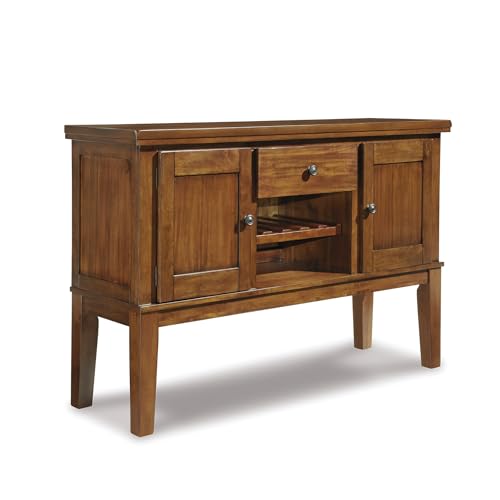 Signature Design by Ashley Ralene Rustic Dining Room Buffet Cabinet with Wine Rack, Medium Brown
