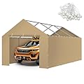 Carport Canopy Tent Sidewalls for 10x20x8.6FT Car Garage with Ball Bungees, Heavy Duty Portable Shelter Logic Replacement Covers (Frame is not Included) (Khaki)