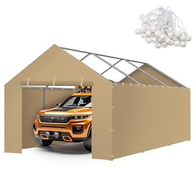 Carport Canopy Tent Sidewalls for 10x20x8.6FT Car Garage with Ball Bungees, Heavy Duty Portable Shelter Logic Replacement Covers (Frame is not Included) (Khaki)