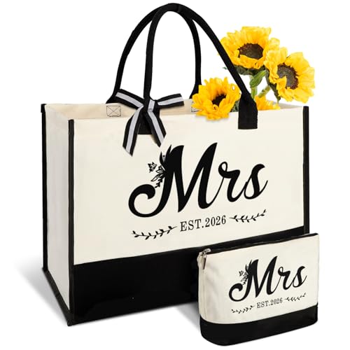 Image of Mrs 2026 Bride Canvas Tote Bag,Bridal Shower Gift,Bachelorette Party Favors | Large Capacity,Easy to Clean and Reusable, Waterproof Coating, Bride to be Gift Bag, Bride Gifts for Wedding Day, Mrs Bag