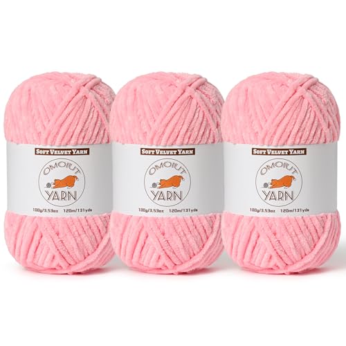 Image of 3 Pack Pink Fluffy Velvet Yarn for Crocheting, Chunky Chenille Baby Blanket Yarn for Crocheting, Soft Fuzzy Puzzle Yarn for Knitting, (100g /3.53oz Each) Bulky Thick Amigurumi Crochet Yarns