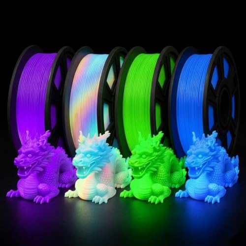 Image of 3D Printer Filament Bundle, Glow in The Dark Filament Multicolor, Green, Blue, Purple and Rainbow, PLA Filament 1.75 mm, Dimensional Accuracy + /- 0.03 mm, 250g X 4 Pack