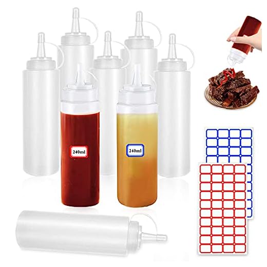 Squeeze Bottle, 8 Pcs 8oz Botella de Salsa, Dispensador de Botellas de Plástico - Ninguna Fuga, Sin BPA, para Condimentos, Salsa de Tomate, Mostaza, Mayonesa, Salsa Picante Y Aceite De Oliva
