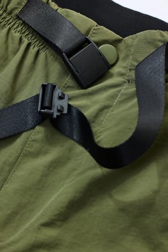 Image of SNITCH Men Cargo Pants | Relaxed Fit with Elastic Waistband & Adjustable Belt | 100% Nylon Material & Multiple Utility Pockets for Casual & Street Wear