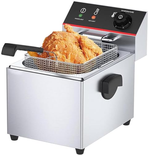 GUHPZA Freidora Eléctrica Comercial De 12 L con Un Solo Tanque Y De Acero Inoxidable para Encimera. Freidora De Aceite Eléctrica con Control De Temperatura, Cesta Sólida Y Tapa para Uso E