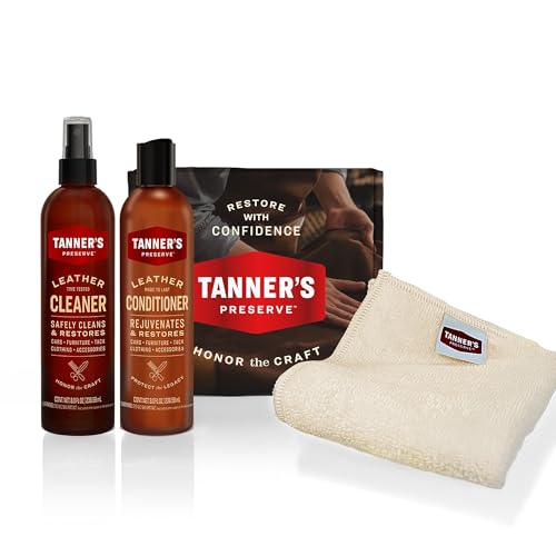 Tanner's Preserve Leather Cleaner & Conditioner Gift Set, Cleans, Rejuvenates & Restores Finished Leather, Use for Cars, Furniture & More, 2X 8 Fl Oz & Microfiber Cloth
