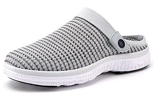 Sisttke Clogs Damen Sommer leichte Slippers Hausschuhe Leicht Gartenschuhe Sommer leichte Slippers Pantoletten, Pures Hellgrau, 41 EU