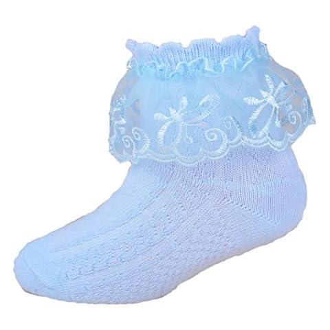 Cinda Girls Lace Butterfly Frilly Socks Christening Socks Party Socks Blue 6-8 Years Cover