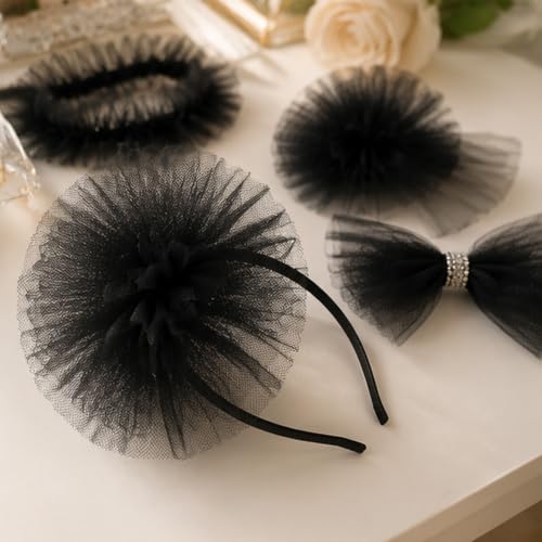 Image of Black Tulle Fabric Ribbon 6 Inch by 25 Yards Rolls Fabric Spool Tulle for Gift Wrapping Wedding Decorations Craft Supplies DIY Tutu Skirt Baby Shower Birthday Party