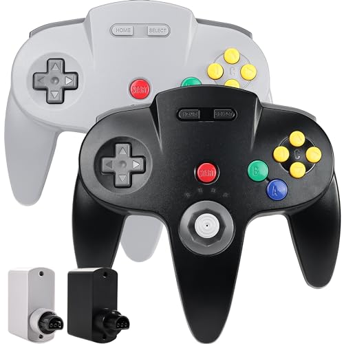 SAFFUN 2 Pack Wireless N64 Controller Made for N64 Console, Black/Gray
