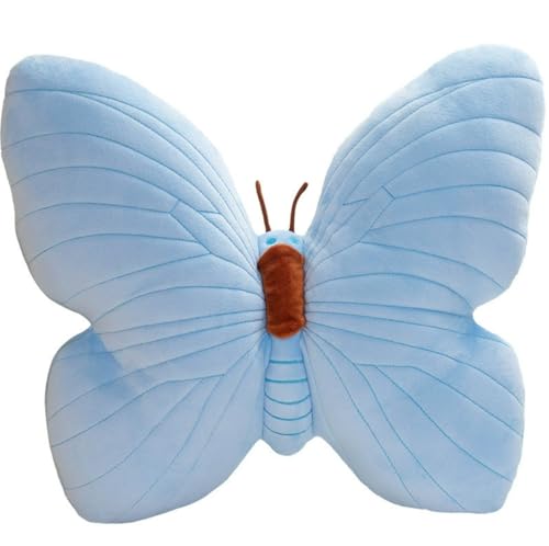 ENIXWH Cojín de mariposa con flores, cojín de peluche, cojín de peluche, cojín de sofá, para niñas, dormitorio, decoración (azul)