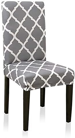 Stretch Dining Chair Covers, Geometric Print Dining Chair Slipcovers, Removable Washable Spandex Furniture Seat Protector for Kitchen Hotel Table Banquet (4 Per Set, Gray)