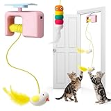 Palksky Interactive Cat Toys for Bored Indoor Cats, Hanging Retractable Flying Bird String Cat Toy, Kitten & Adult Cat Enrichment Feather Toys, Automatic Electric Stimulating Cats Toys for Exercise