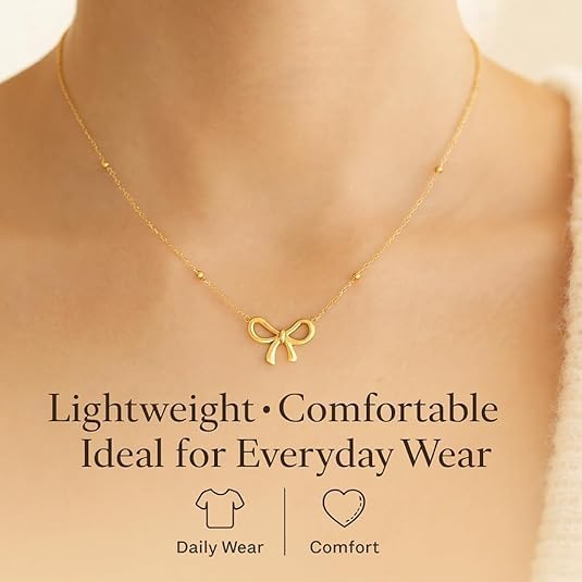 Pendant Snake Chain Necklace for Women gold trendy necklace for womens Dainty Cute Jewellery Minimalist Tarnish-Free Daily Wear Gift for Her Dainty Cute Jewelry gold trendy necklace (Gold Bow) - Image 8