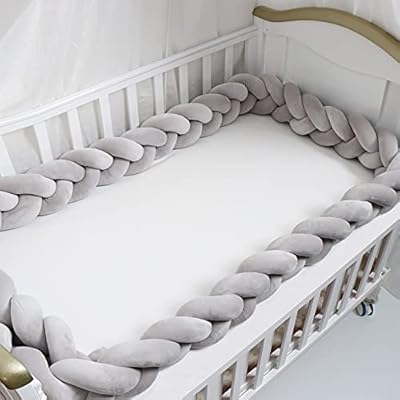 EIH Bedside Protector, Cot Bumper Braid Pillow Infant Thicker Soft Pad Newborn Gift Nursery Decor for Kids (Grey, 4)