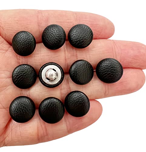 Pepperlonely 10Pc Leather Covered Buttons With Shank Sew On For Leather Clothes Dress Coat Jeans Sofa Decoration Crafts, 11.5Mm, Black #TOP21