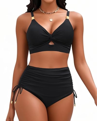 High Waisted Bikini - Two Piece Swimsuit for Women Tummy Control Modest Bathing Suit 2025 Cutout Twist Swimwear